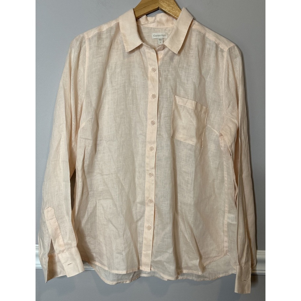 Garnet Hill Linen summer blouse Sz 6 Light Peachy Pink Classic Quite‎ Luxury